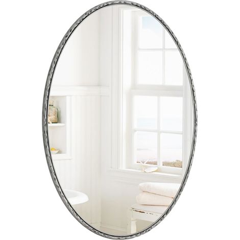Einfacher Ovaler Wandspiegel mit Eisenrahmen in Antikoptik für Bad Schlafzimmer oder Wohnzimmer Silber (1/5)
