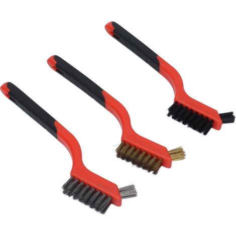 法语标题:Brosse à récurer en laiton et acier inoxydable, manche courbé antidérapant pour cuisine, plaque de cuisson et hotte (1/5)