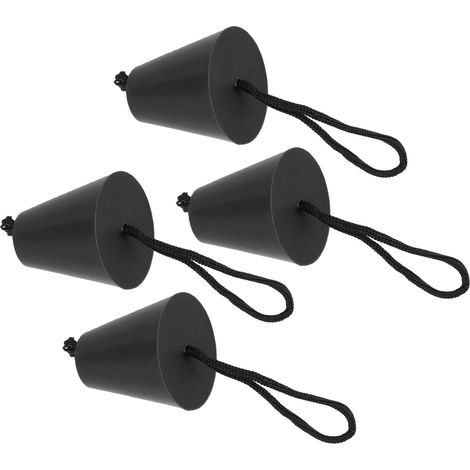 4-teiliges Ablassventil-Set mit Kabel, flexiblen Silikonlöchern und Stopfen, universell für Kajaks und Kanus, schwarz. (1/5)