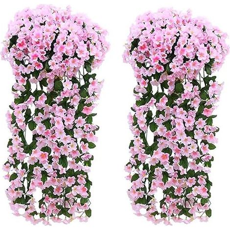 QAZQA 2 Pièces Plantes Suspendues Artificielles, Fleurs Artificielles Lierre Artificiel, Plantes Artificielles Suspendues, Fleurs Suspendues, 85cm pour Intérieur Et Extérieur, Jardin, Mariage (Rose)