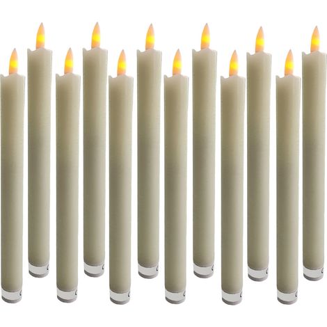 LED Stabkerze creme 25 cm - 12er Set - Kerze flackernd Batterie betrieben