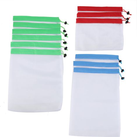 Lot de 12 sacs en filet réutilisables à cordon coulissant pour fruits et légumes, sacs de rangement pour courses et jouets (1/5)
