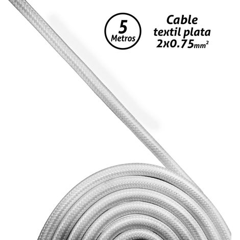Cable textil 2x0,75 plata (Rollo 5 mts.)