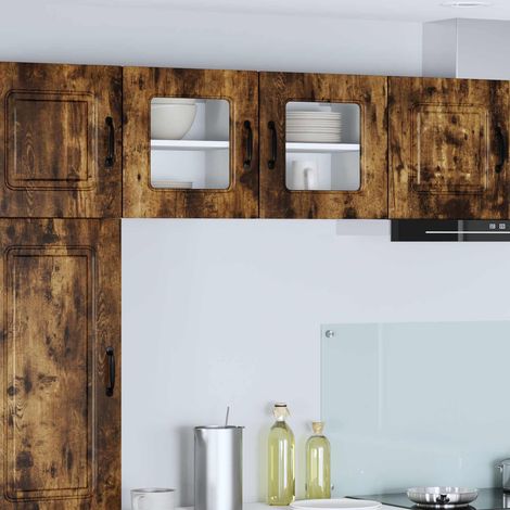2 meubles hauts de cuisine 2 portes en bois d’ingénierie chêne fumé avec 4 étagères - PANGIVO (1/5)