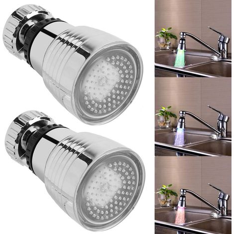 robinets pivotants à à détection température couleurs lumière LED robinet pour évier cuisine salle bain douche 360 degrés lot de 2 3 (1/5)