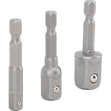 Lot de 3 adaptateurs pour perceuse électrique : douilles hexagonales, carrées et à tige carrée en acier inoxydable (1/4 po, 3/8 po et 1/2 po), rallonge de perceuse. (1/5)