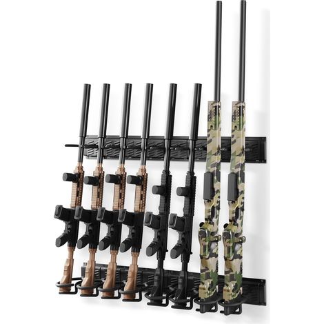 Râtelier d'Armes Mural Verticale, Porte Fusils avec 8 Emplacements, pour Rangement Exposition Carabines Fusils de Chasse Maison Bureau Magasin Garage, Support Mural pour Armes à Feu en Acier (1/5)