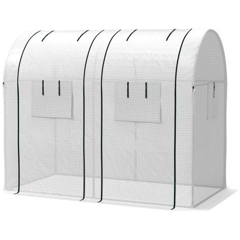 Serre de jardin Serre de jardin 1,8 m² serre à tomates 2 portes zippées déroulantes 4 fenêtres enroulables acier PE 135 g/m² blanc (1/5)