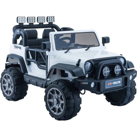 Jeep HP012 Coche eléctrico para niños con luces LED y reproductor MP3, color blanco.