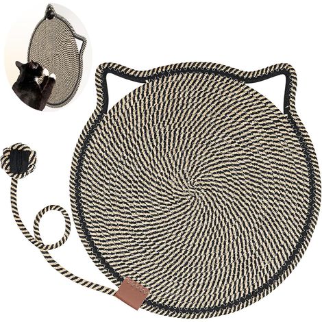 Tapis à griffer pour chats - coussin à griffer en corde de coton naturel - tapis à griffer rond et horizontal de 40 cm pour chats d'intérieur (1/3)