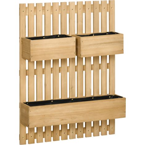 Wandmontierter Gemüsepflanzkasten mit 3 herausnehmbaren Massivholztabletts, 60 x 16 x 80 cm