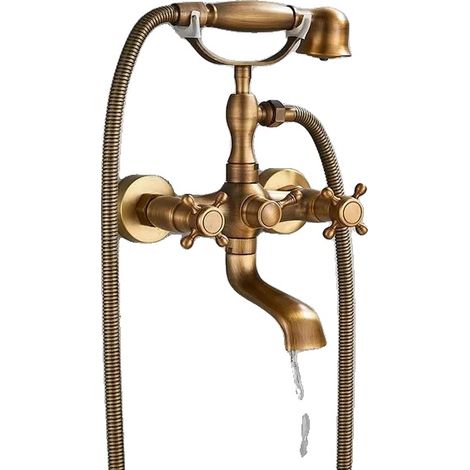 Rubinetto per vasca/doccia, a doppia maniglia, design contemporaneo, ottone anticato (1/2)