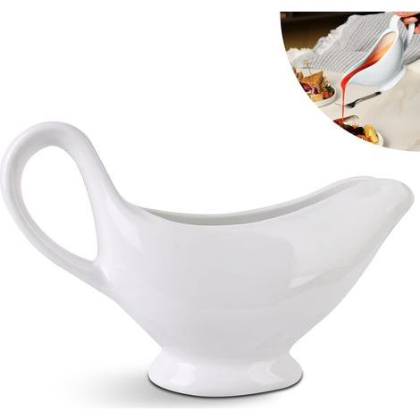 Saucière en Porcelaine 310 ml - Pot à Sauce Avec Anse, Récipient pour Vinaigrette, Crème, Bouillon de Lait - Design Élégant, Grande Poignée (1/4)