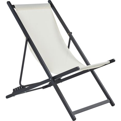 Tumbona de jardín moderna estructura de metal silla plegable asiento de hamaca plegable beige claro y negro Locri II (1/5)