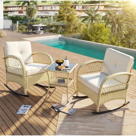 seduta poltrona set 3 pezzi rattan beige esterno OKMYHOME (1/5)