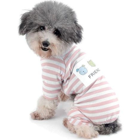 Comfortable Small Dog Cotton Striped Winter Pet Pajamas - Puppy and Cat Clothes - Dog Pajamas - Yorkshire Shirt Size S (1/5)