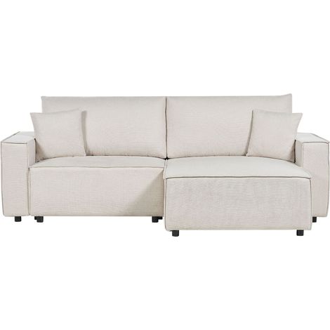Sofa Bed 3 Seater KARILA Fabric Light Beige with Storage Left Hand