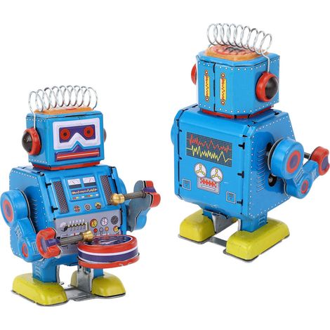 Orologio robot giocattolo creativo fatto a mano, tamburo di latta vintage per adulti, da collezione e decorativo (1/5)