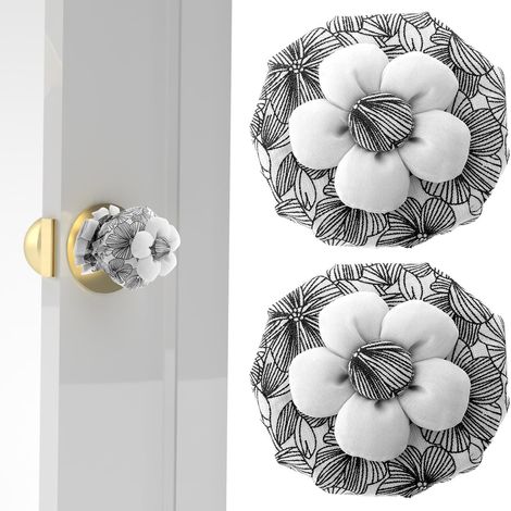 waschbare Türgriffbezüge aus Baumwolle, dekorative runde Griffschoner mit Blumenmuster zum Schutz vor Kratzern und zur Verschönerung der Tür (Schwarz)