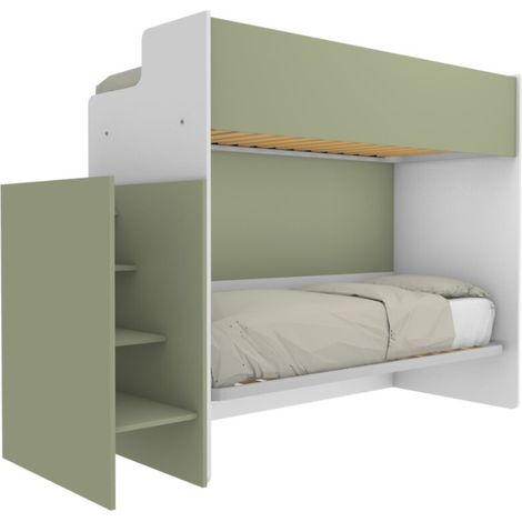Letto a castello minimalista con terzo letto estraibile - Bianco e Salvia