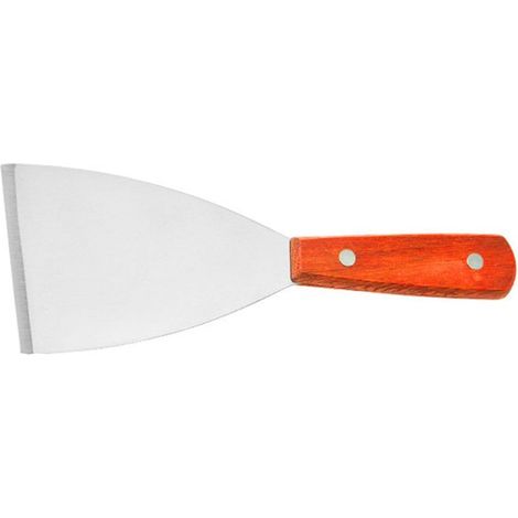 Spatule en acier inoxydable, spatule métallique pour poêle en fonte, spatule pour barbecue et plaque de cuisson avec manche en bois, petite spatule coudée (1/5)