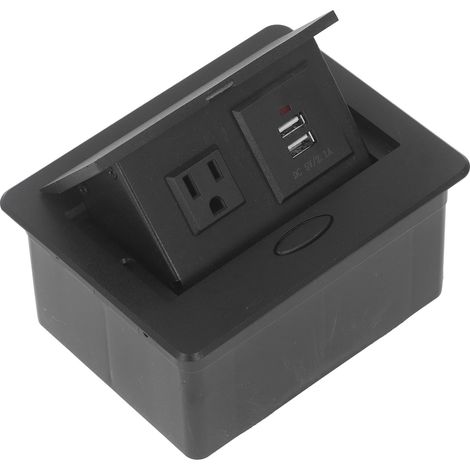 Multiprise de bureau escamotable standard américaine à trois broches + deux ports USB, sans amortisseur, dissimulée, sans fil, noire, 110 V CA (1/5)
