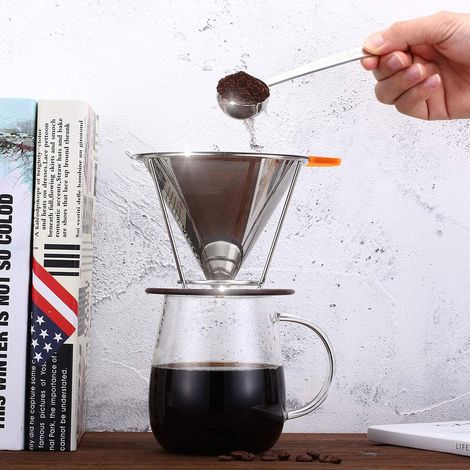 Wiederverwendbarer Kaffeefilter aus Edelstahl, Kaffeekegel mit Sieb, 125 mm, für den Aufguss, kompatibel mit Tassen und Kaffeemaschinen. (1/5)