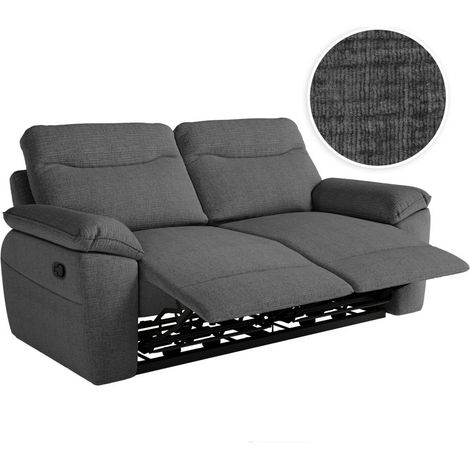 Canapé de relaxation manuel ROSS 3 places en tissu texturé 3D - Gris foncé