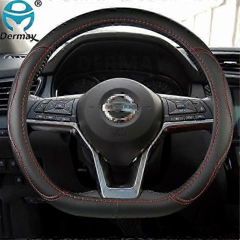 Housse de volant en cuir PU en forme de D pour Nissan Rogue Sport Hybrid 2017-2019 et Qashqai 2019-2020, avec tresse (noir et rouge). (1/5)