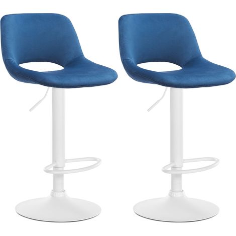 2er Set Barhocker Camden Samt blau Metall matt weiss