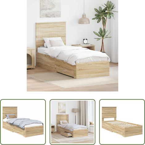 vidaXL Rangement - Cadre de lit avec tiroir Sonoma Chêne et Argent 70 x 190 cm (1/5)
