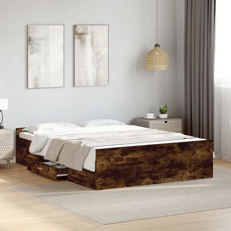 Cama con cajones madera de ingeniería roble ahumado 140x190 cm vidaXL