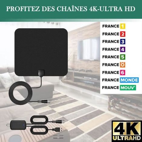 Antenne Tv - 120 Km - Amplificateur Signal 28 Db - Compatible Tnt Hd 1080P 4K - Intérieur - 1 Pièce (1/4)