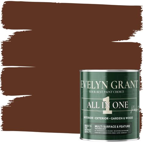 EVELYN GRANT All-IN-ONE Paint & Primer - Multi-Surface Paint For Interior Walls, Outdoor Garden & Exterior Walls, Wood Furniture - High Durability Multi-Feature - Belgium Chocolate - 0.5L - Matt