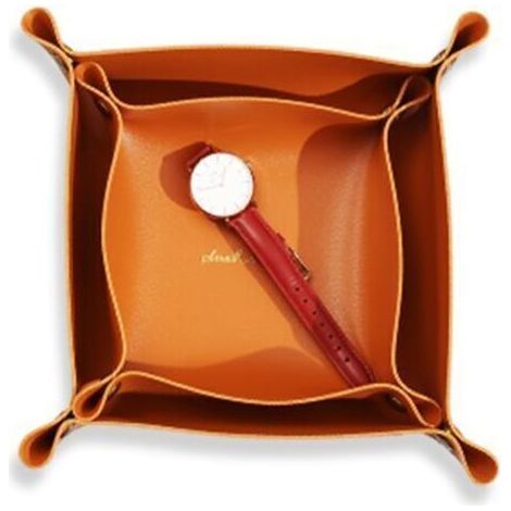 Plateau en Cuir de Différentes Tailles, Vide Poche en Cuir, Plateau Rectangulaire Classique en Cuir, Plateau de Rangement pour Monnaie, Clé, Portefeuille et Accessoire 2 Pièces, Ensoleillé (1/4)