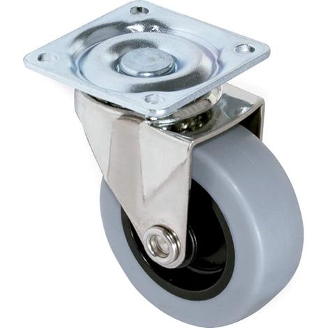 Juego de 4 ruedas giratorias para muebles, Ø50 mm, 2 con freno y 2 sin freno, de goma, color gris. (1/5)