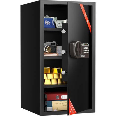 102L Coffre-Fort Grand Coffre-fort Sécurisé 3 Étagères Amovibles Serrure à code Alarme code erroné Éclairage LED Pour Bureau, Hôtel Bijoux, Argent, Documents A4 (1/5)