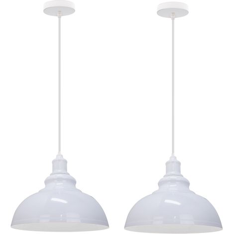 Lustre Suspension Industriel Rétro E27 Lampe Plafonnier Abat-jour Fer Suspension Luminaire Réglable Blanc Ø29CM - 2Pcs