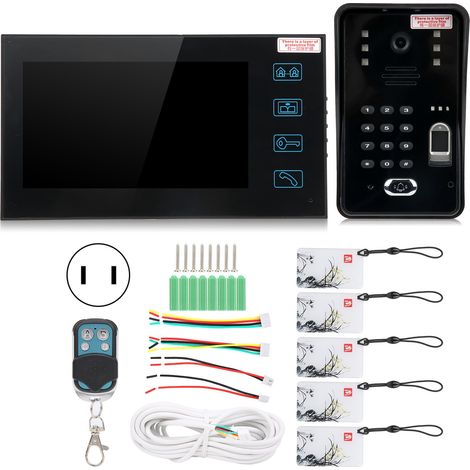 Kit de visiophone 7 pouces TFT avec lecteur d'empreintes, mot de passe, carte RFID et télécommande, contrôle d'accès de sécurité 100-240V prise US (1/5)