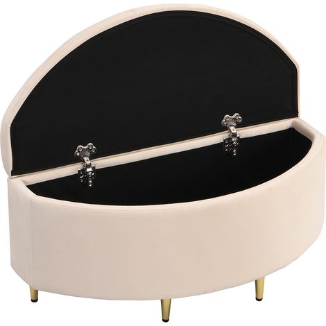 Panca Contenitore con Seduta Imbottita Confortevole, Design Europeo Elegante, Gambe in Metallo in Velluto Beige (1/5)