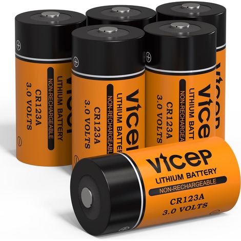 Lot de 6 Pile CR123A Lithium 3V Piles CR123 Non Rechargeables 1700mAh haute capacité pour lampe de poche, alarme, capteur (1/5)