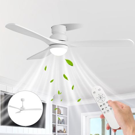 Ventilateur de Plafond avec Éclairage LED 132 cm Blanc - Moteur DC Silencieux 6 Vitesses - 3 Pales en Bois Massif avec Télécommande et Minuterie pour Salon Chambre (1/5)