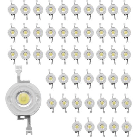 50 perles LED blanches froides haute puissance, chacune avec une diode de 1W, une puce LED de 1W, 3V-3,4V. (1/5)