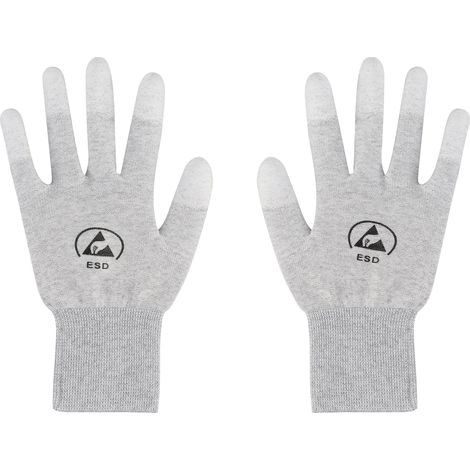 TRU COMPONENTS TC-12539848 Gants ESD gris clair Taille du vêtement: L Fibres de polyamide, Revêtemen (1/3)