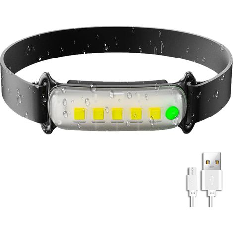poche frontale rechargeable par USB - Lampe frontale étanche réglable à 3 niveaux pour l'extérieur, le camping, la course, le cyclisme, la pêche