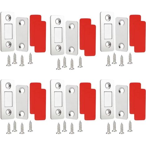 Loquet magnétique pour porte d'armoire, ferme-porte coulissant avec vis et autocollants, pour armoires, portes coulissantes, 6 pièces