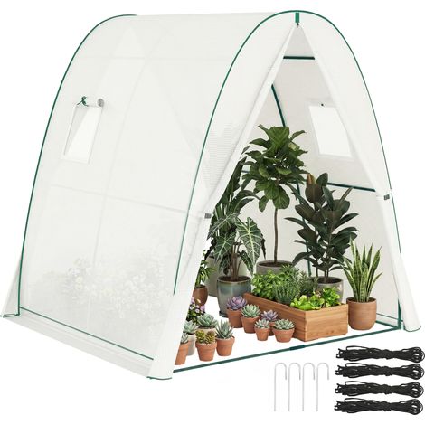 Bogen-Gewächshaus mit Sandsäcken und Kunststoff-Abdeckung, 2 Rolltüren, Netzfenster, tragbar, 1,8 x 1,8 x 2 m, Weiß