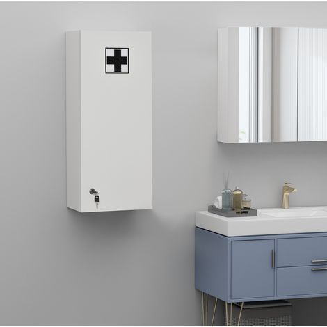 Armoire à pharmacie murale verrouillable avec 4 étagères réglables, 30 x 20 x 70 cm, blanche DESVIAE (1/5)
