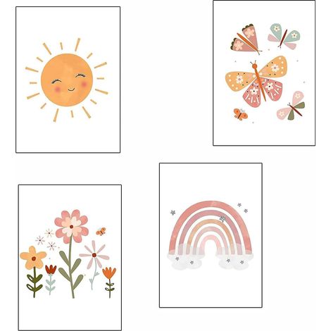 Lot de 4 d'enfant et filleArc-en-Ciel Nuage Soleil Affiche sans Cadre (1/5)