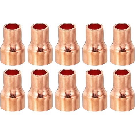 3/8" à 1/4" ID Réducteur de Cuivre, 10Pcs 99,9% Cuivre Pure Adaptateur de Connecteur de Tube de Raccord de Pression de Couplage Réducteur avec Connexion de Soudure à la Sueur (1/5)